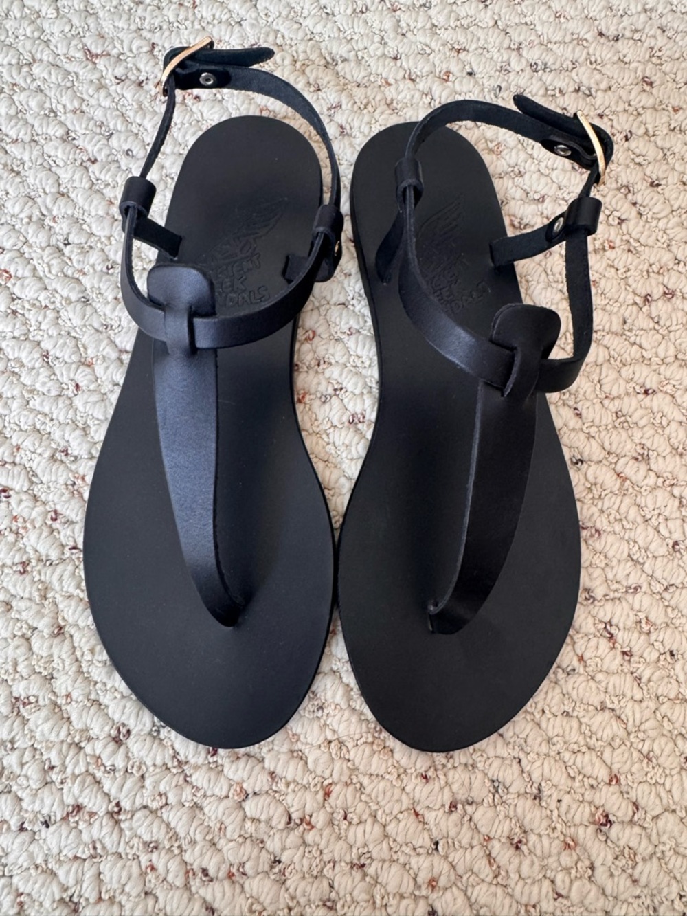 Ancient Greek Sandals Black Leather Ankle-Strap T-Strap Sandals - Women's